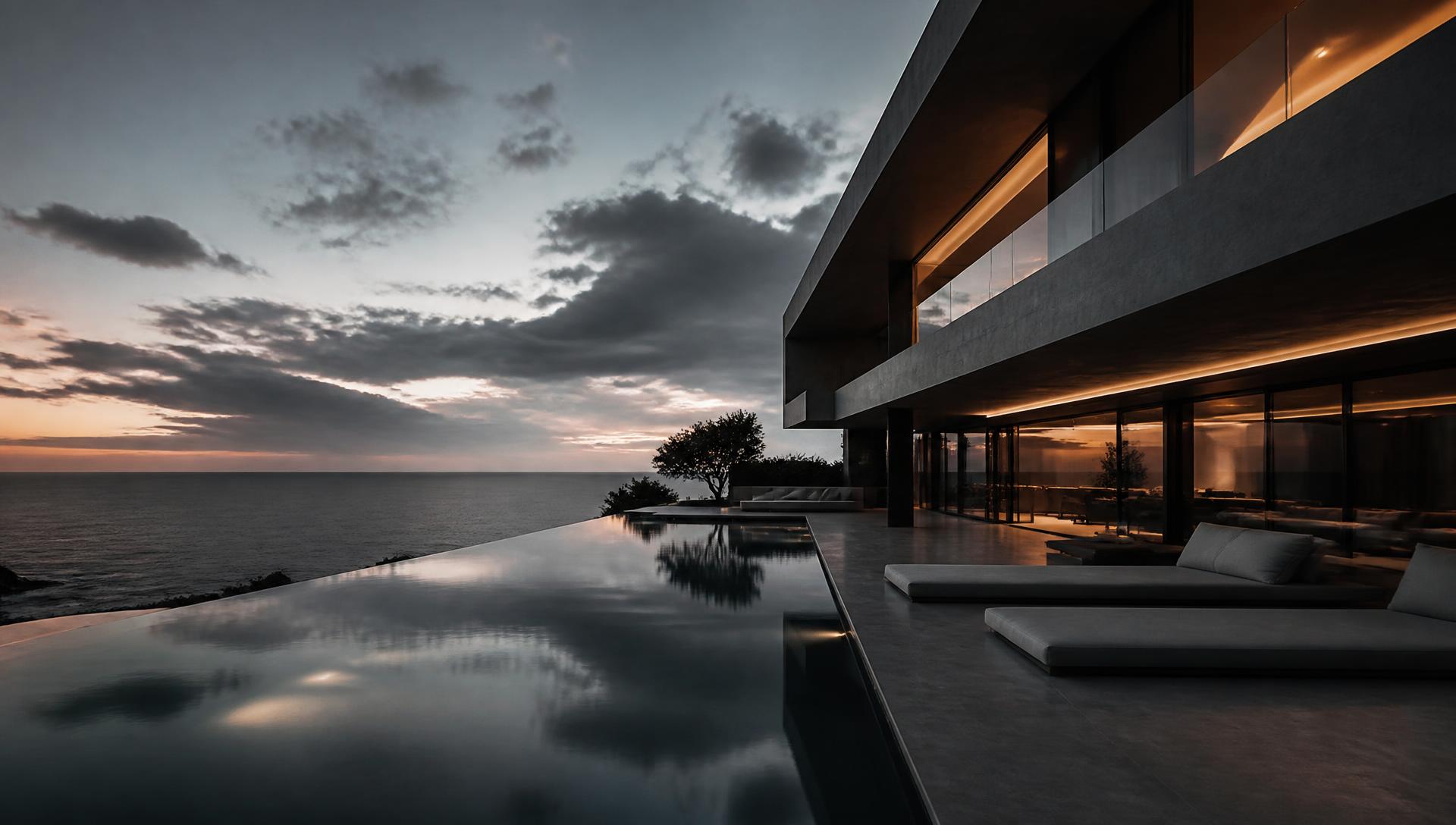 Residencia de lujo frente al mar al atardecer